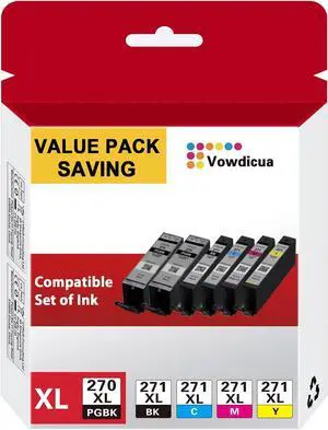 PGI-270XL CLI-271XL Ink Cartridge High Yield 6 Color Value Pack Compatible Replacement for Canon 270 271 Ink Cartridges to use with TS6020 TS9020 MG5720 MG5721 MG5722 MG6820 MG6821 MG6822 Printer