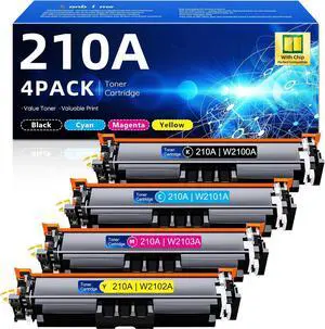 210A Toner Cartridges 4 Pack (with Chip) Replacement for 210A Black Cyan Yellow Magenta Color Pro 4201dn 4201dw Pro MFP 4301fdn 4301fdw Printer W2100A W2101A W2102A W2103A