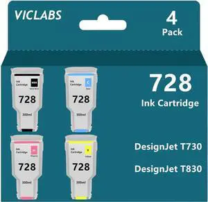 300ml 728 Ink Cartridges Replacement for HP 728 F9J68A F9K15A F9K16A F9K17A Ink cartridges for use in HP DesignJet T730 T830 T 730 T 830 Printers,300ml (4-Pack)
