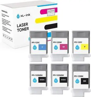 XL-Ink Compatible 6-Pack PFI-120 PFI120 Pigment Ink Tank Replacement for Canon PFI-120 PFI-120MBK PFI-120BK PFI-120C PFI-120M PFI-120Y Ink Cartridge for IPF TM-200 TM-205 TM-300 TM-305 Printer, 6-Pack