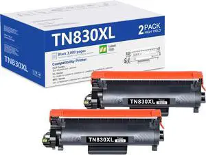 TN830XL Toner Cartridge (with Chip) - Replacement for Brother TN830XL TN830 TN-830XL DCP-L2640DW HL-L2460DW MFC-L2820DW HL-L2405W HL-L2400D HL-L2480DW Printer (High Yield, 2 Black)