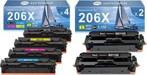 206X 206A Toner Cartridges 6 Pack (with Chip) Compatible Replacement for HP 206X 206A Toner Cartridges Set for Color Pro MFP M283fdw M283cdw M255dw Printer B/C/M/Y | W2110X High Yield Toner