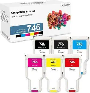 746XL Ink Cartridge (PBK/MBK/CY/MG/YL/RED) HP746 Ink Cartridge Set Replacement for DesignJet Z6 & DesignJet Z9+ Large Format Printer (6-Pack 300ML)