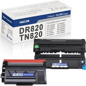 1 Pack TN820 Toner Cartridge and 1 Pack DR820 Drum Unit Replacement for Brother TN-820 DR-820 to use with DCP-L5600DN DCP-L5650DN HL-L6400DW HL-L6400DWT MFC-L5700DW MFC-L5800DW Printer (Total 2 Pack)