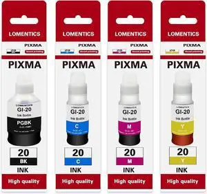GI-20 Ink Bottle Set - Lomen Compatible GI20 Refill Ink Bottles Replacement for Canon Pixma G6020 G5020 G7020 Printer (1Black/1Cyan/1Magenta/1Yellow, 4-Pack)