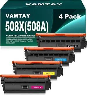 Remanufactured 508X 508 X High Yield Toner Cartridge Replacement for HP 508X 508A 508 A CF360X CF361X CF362X CF363X for M552dn M553dh M553n M577c M577z M577dn M577f Series Printer (4-Pack)