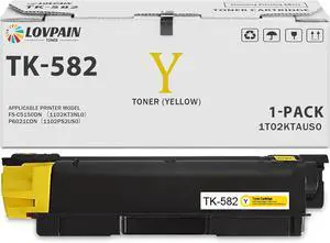 TK-582 / TK582 Toner Cartridge (1-Pack, Yellow) - Compatible TK-582Y Yellow Toner Cartridge 1T02KTAUS0 (up to 3,100 Pages) Replacement for Kyocera FS-C5150DN P6021CDN Printer