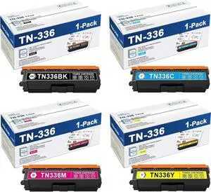 TN336BK TN336C TN336M TN336Y Toner Cartridge Replacement for Brother TN336 TN-336 to use with HL-L8350CDW HL-L8250CDN MFC-L8850CDW Printer (4-Pack 1BK+1C+1M+1Y)