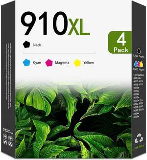 910XL Ink Cartridges Combo Pack High Yield Replacement for 910XL 910 XL 910 Ink Cartridges for OfficeJet 8010 8015 8018 OfficeJet Pro 8020 8020e 8025 Printer (4-Pack, Black/Cyan/Magenta/Yellow)