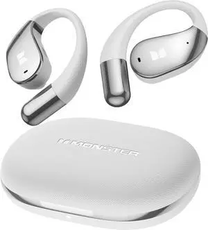 Monster Open Ear AC328 Wireless Earbuds, Open Ear Headphones 32H Playtime, Lightweight Comfort Bluetooth Earbuds, Bluetooth 6.0 Earphones Stereo Sound, Water Resistant Design for Sports, White