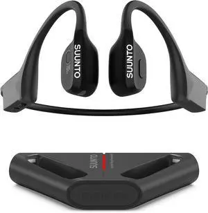 SUUNTO Wing Open-Ear Bone Conduction Headphone, Bluetooth Sports Earphone with Head Movement Control, Built-in Dual-Mic, IP67 Waterproof, Safety LED Lights, Up to 30H Playtime w/Charging Stand, Black