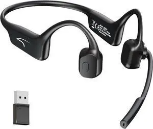 MAIRDI Open Ear Bone Conduction Headphones Bluetooth with Microphone Noise Canceling, Wireless Bluetooth Headset with Mic Boom & USB Dongle for Work Calls and Meetings Sport Running