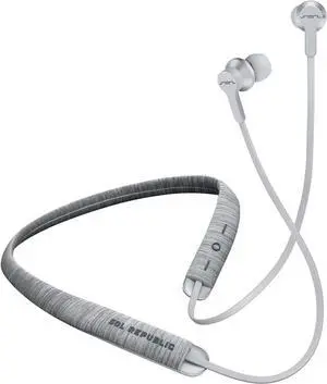Sol Republic Shadow Fusion Bluetooth Earbuds, Grey 10-Hour Playtime Comfortable Knit Tech Fiber Collar Magnetic Connection Earbuds Flexible Compact Storage Convenient Carrying Case, Gray