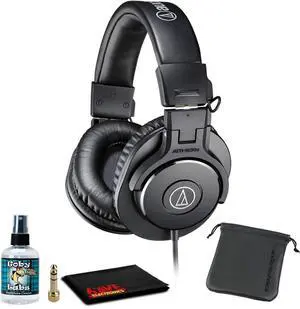 Audio-Technica ATH-M30x Closed-Back Monitor Headphones (Black) Bundle with Carrying Pouch and 6Ave Cleaning Kit