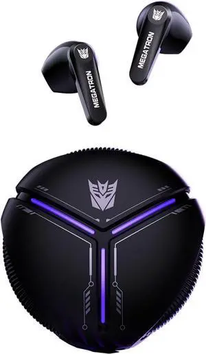 Transformers TF-T30 Bluetooth TWS Wireless Earbuds with Energy Core Design Passive Noise Cancelling Semi-in-Ear Cool HiFi HD Calling Music Game Modes Low Latency Sports Earphones (Black Megatron)
