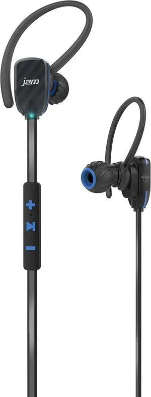 JAM Transit Micro Sport Buds Mini Wireless Bluetooth Earbuds, 10 Hour Playtime, Perfect for Running, Gym, Workout, Hands Free Calling Controls with Mic, Waterproof, Reflective Cord, HX-EP510BL Blue
