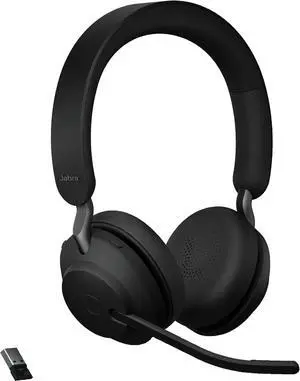 Jabra Evolve2 65 UC Wireless Headphones with Link380a, Stereo, Black  Wireless Bluetooth Headset for Calls and Music, 37 Hours of Battery Life, Passive Noise Cancelling Headphones
