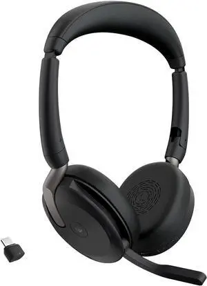 Jabra Evolve2 65 Flex Wireless Stereo Headset - Bluetooth, Noise-Cancelling ClearVoice Technology & Hybrid ANC - Certified for Microsoft Teams - Black
