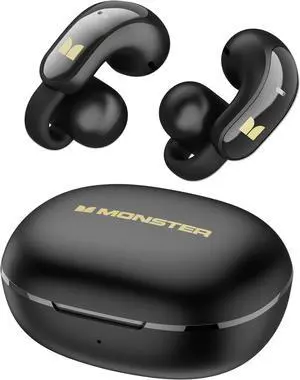 Monster Open Ear AC228 Wireless Headphones, Clip-On Earbuds, Adaptive Comfort, Immersive Audio, Bluetooth 6.0 Open Ear Earphones with ENC Clear Call, 30H Playtime, IPX5 Water Resistant, Black.