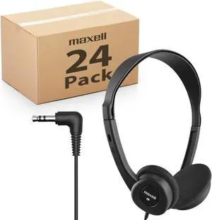 Maxell Teachers 24 Pack Stereo Headphones - 3.5mm Cord with 6-Foot Length, Soft Padded Ear Cushions, Adjustable Headband for Comfort, Sleek, Lightweight, Wired for Reliable Connection, 190319M Black