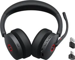 Yealink BH74 UC ANC Bluetooth Headset with Microphone for Hybrid Work, Microsoft Teams Premium Open Ofce Certified Headsets with 6-mics Active Noise Cancellation, Zoom Certified, 65H Battery