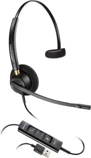 Poly - EncorePro 515 USB-A and USB-C USB Headset (Plantronics) - Cloud System Updates - Acoustic Hearing Protection - Works with Avaya, Genesys, and Cisco Call Center Platforms - Single Ear/Mono,Black