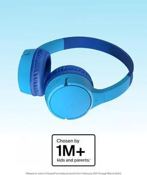 Belkin Wireless Bluetooth Kids Headphones, 30H Battery, 85dB Safe Volume Limit, Built-in Microphone - Toddler On-Ear Earphones for iPhone, iPad, Fire Tablet, Ideal for School - Blue + Purple