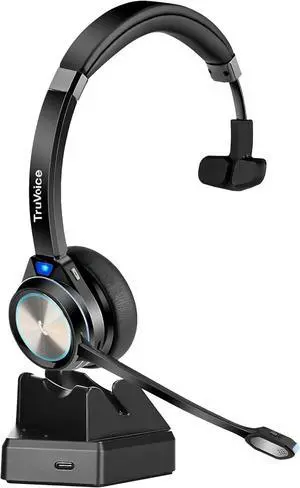 TruVoice BT55 Wireless USB Headset with Hi-Fi Audio and Noise Canceling Microphone - v5.2 Bluetooth Fast Charging Base and 15hr Talk time - Multi Connectivity with Both Computer and Cell Phone