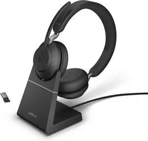 Jabra Evolve2 65 - USB-A MS Teams Stereo with Charging Stand - Black Wireless Headset/Music Headphones