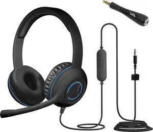 Cyber Acoustics 3.5mm Stereo Headset (AC-5002)  Durable, Crisp, and Clear Communication in Classrooms and at Home - (20 Pack with Adapter)