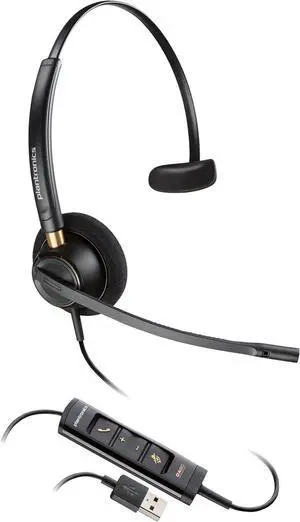 Poly - EncorePro 515-M USB-A and USB-C USB Headset (Plantronics) - Optimized for Teams - Hold & Call Answer Buttons - Works with Avaya, Genesys, & Cisco Call Center Platforms - Single Ear/Mono,Black