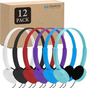 GEEKRIA 24 Pack Wired Headphones for Classroom Adjustable On-Ear Headphones, Kids Headphones Wholesale Children On-Ear Headset for Schools, Student, Libraries, Computer Lab, Bulk Pack