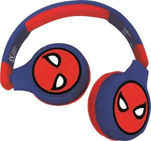 LEXiBOOK Spiderman 2-in-1 Bluetooth Headphones for Kids - Stereo Wireless Wired, Kids Safe for Boys Girls, Foldable, Adjustable, red/Blue, HPBT010SP
