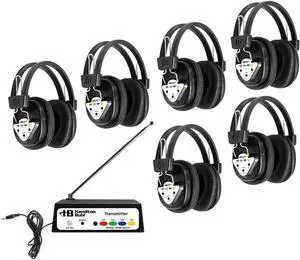 Hamilton Buhl Wireless Listening Center, 6 Station with Headphones and Transmitter, Multi Frequency,Black,W906-MULTI