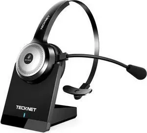 TECKNET Bluetooth 5.0 Headset with Microphone for PC, USB Wireless Headset with Mic for Work, 40Hrs Worktime AI Noise Cancelling On Ear Bluetooth Headphones with Charging Base for Laptop/Call Center