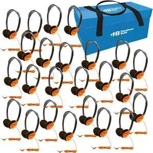 HamiltonBuhl Lab Pack, 24 Personal Headphones in Orange in a Carry Case