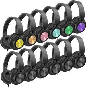 AILIHEN Kids Headphones Wired 12 Pack for School Bulk with Microphone for K-12th Grade Classroom, Students, Teens, 3.5mm Jack for Chromebook, Computer, Laptop