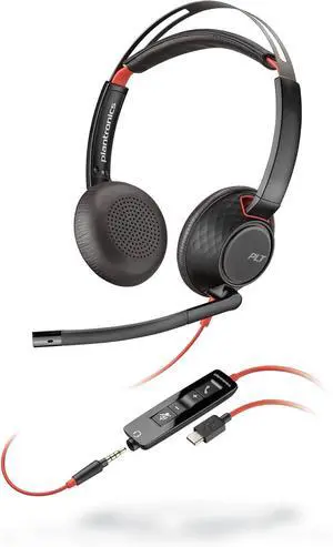 Poly Blackwire 5220 Wired Headset - Flexible Boom Mic - Noise Cancelling Headphones with Mic - USB-C, USB-A, 3.5mm - Ergonomic Over-Ear Design - Works with Microsoft Teams, Zoom - Work from Home