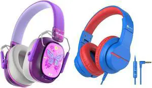iClever Noise Cancelling Headphones for Kids & HS19 Kids Wired Headphones for School Travel/iPad/Tablet/Airplane