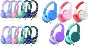 iClever HS14 & HS27 Kids Headphones for School Bundles, Tangle Free, 3.5mm Jack, HD Stereo, Folable Kids Headphones with Cord for Classroom/Student/Tablets/Laptop