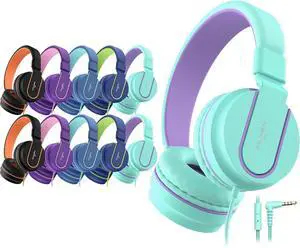 AILIHEN Kids Headphones Bulk 11-Pack for K-12 School Classroom, On-Ear Wired Headset with Microphone for Students Children with 93dB Volume Limited, 3.5mm Jack for Chromebooks Tablets Laptop Computer
