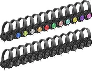 AILIHEN Headphones Wired 24-Pack Bulk for School Students Kids K-12 ClassroomAdjustable, Foldable, Over-Ear Headsets with Microphone HD Stereo Sound 3.5mm Jack for Chromebook, Laptop