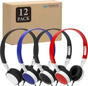 Geekria 24 Pack Wired Headphones for Classroom Adjustable On-Ear Headphones, Kids Bulk Headphones for Classroom School, Children On-Ear Headset for Schools, Student, Libraries, Computer Lab