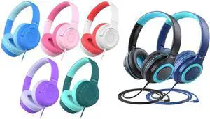 iClever HS27 & HS22 Kids Headphones Wired Bundles-Comfortable Fit, Safe 85dBA Volume Limited,Girls Boys Headphones for Foldable 3.5mm Wired Kids Headphones for iPad Computer