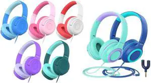 iClever HS27 & HS22 Kids Headphones Wired Bundles-Comfortable Fit, Safe 85dBA Volume Limited,Girls Boys Headphones for Foldable 3.5mm Wired Kids Headphones for iPad Computer