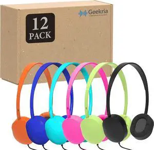 GEEKRIA 24 Pack Wired Headphones for Classroom Adjustable On-Ear Headphones, Kids Headphones Wholesale Children On-Ear Headset for Schools, Student, Libraries, Computer Lab, Testing Centers