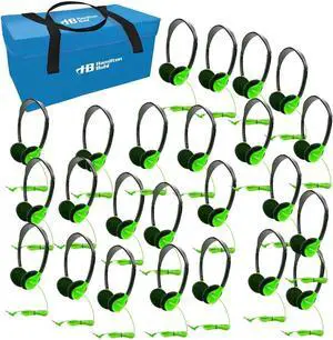 HamiltonBuhl Lab Pack, 24 Personal Headphones in Green in a Carry Case