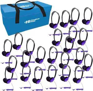 HamiltonBuhl Lab Pack, 24 Personal Headphones in Purple in a Carry Case