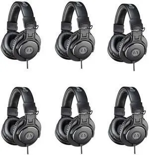 Audio-Technica 6 Pack ATH-M30x Professional Monitor Headphones, 96dB, 15-20kHz, Black - with Microfiber Cloth