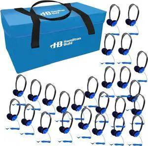HamiltonBuhl Lab Pack, 24 Personal Headphones in Blue in a Carry Case